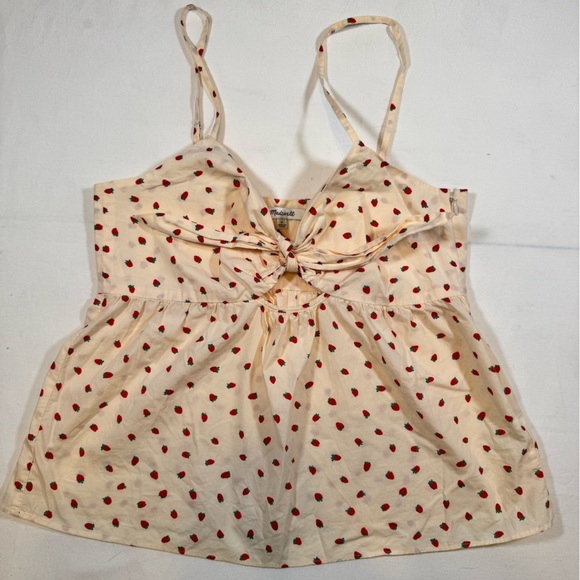 Madewell Worn-Once Women’s Adjustable Strawberry & Cream Top with Bow & Cutout - Picture 2 of 9
